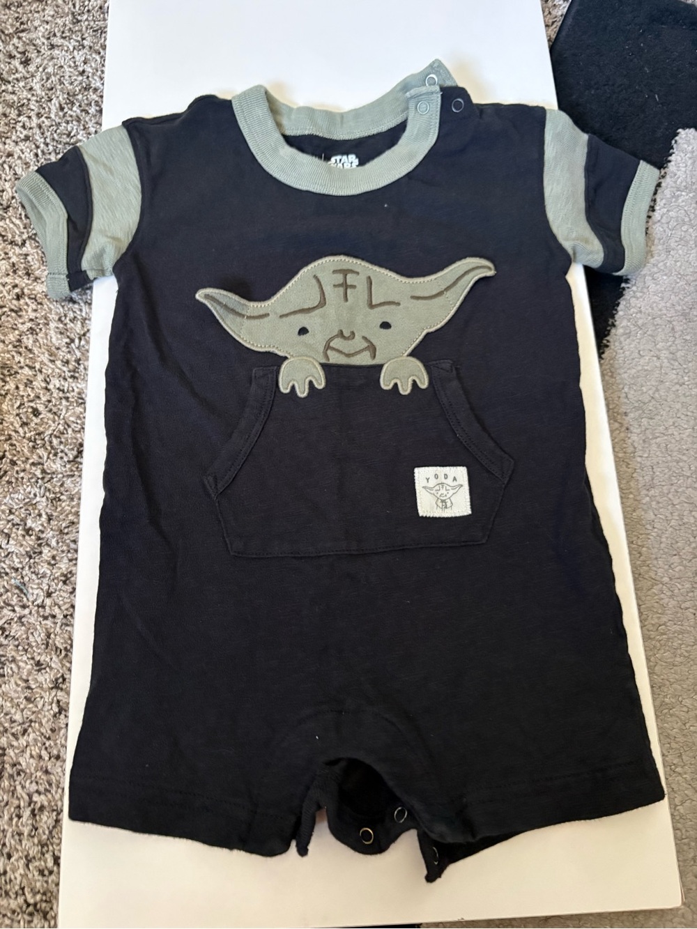 Star Wars Black & Sage Green Baby Yoda Short Sleeve One-Piece